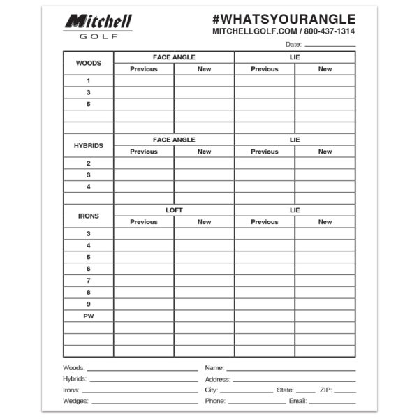 Mitchell Golf Mitchell Angle Charts